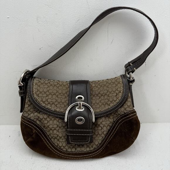 Vintage Coach Soho Brown Suede Leather Signature C Buckle Y2k Shoulder Bag - Picture 1 of 11